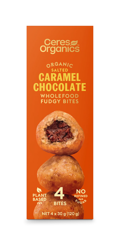 Organic Wholefood Fudgy Bites, Caramel Chocolate 120g - Ceres Organics