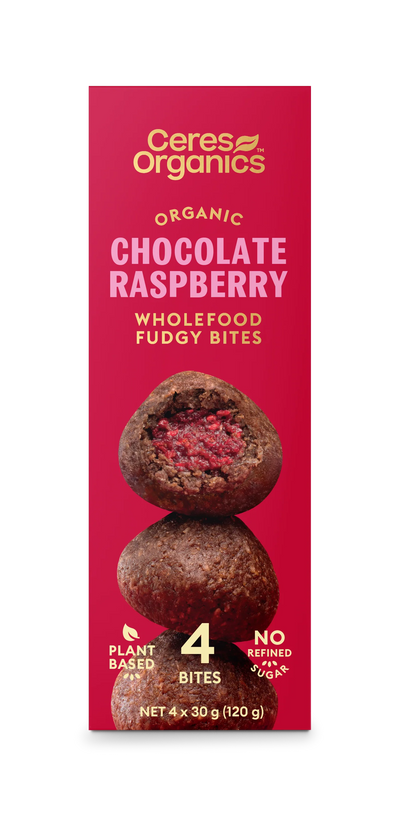 Organic Wholefood Fudgy Bites, Chocolate Raspberry 120g - Ceres Organics