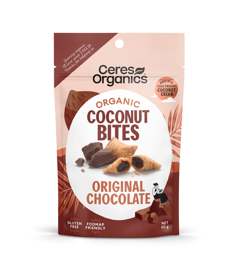 Organic Coconut Bites, Original Chocolate - 60g - Ceres Organics