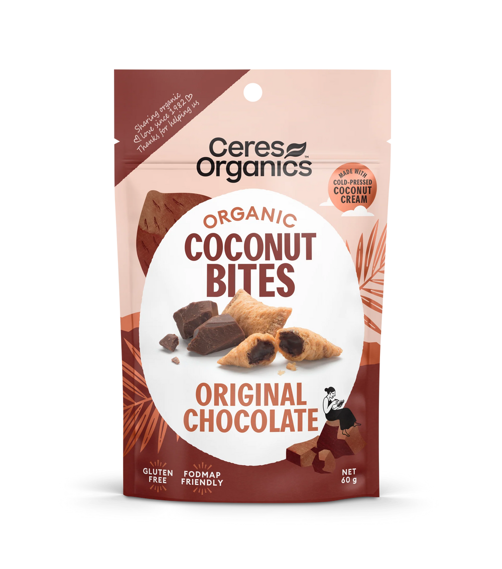 Organic Coconut Bites, Original Chocolate - 60g - Ceres Organics
