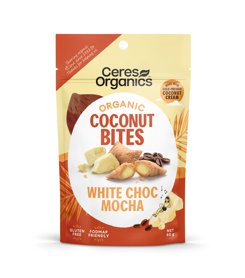Organic Coconut Bites, White Choc Mocha - 60g - Ceres Organics