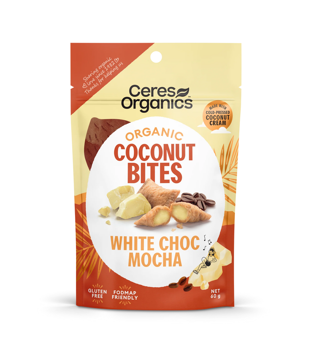 Organic Coconut Bites, White Choc Mocha - 60g - Ceres Organics