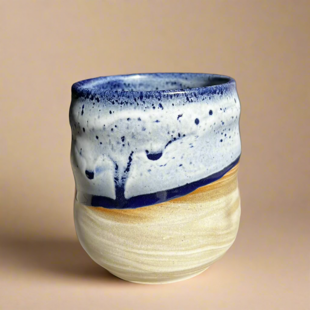 Non-Handled Ceramic Mug (Blue + White) - Kaelebs Kups